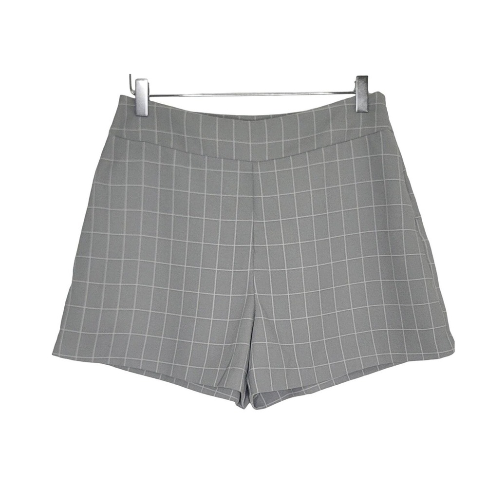 Madison High Waist Shorts 6 Gray White Windowpane Flat Front Classic Preppy